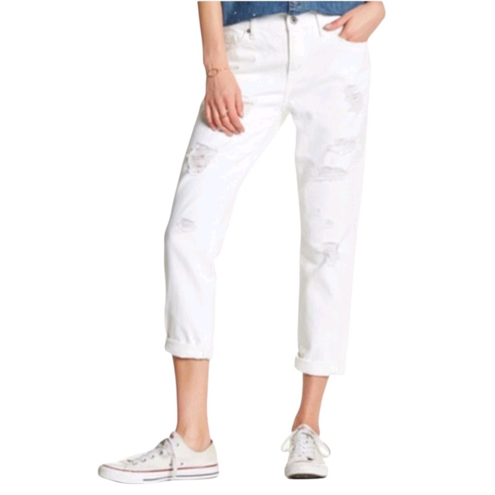 Lucky Brand Sienna Slim Boyfriend Women's 10/30 White Stretch Destroyed Jeans